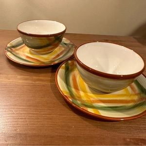 Vernonware Homespun Cup And Saucer Set Of 2 Plaid Pattern